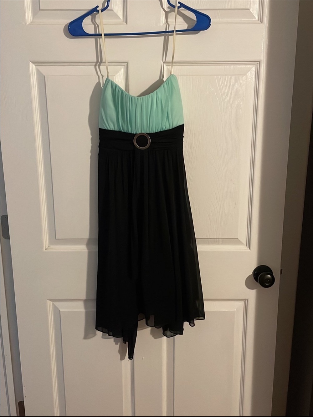 Crystal Doll Mint and Black Spaghetti Strap Cocktail Dress